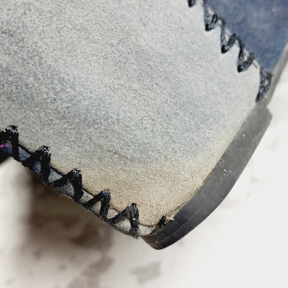 Restricted Blue & Black High Heel Patchwork Wedge Buckle Booties C623 - Picture 13 of 14